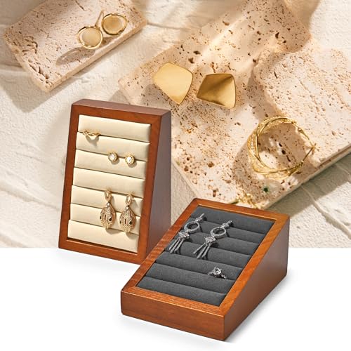 Oirlv Solid Wood Ring Tray Display Stand Slotted Jewelry Ring Showcase Display Jewelry Organizer for Trade Showcase(Creamy-white) - color: Wood Creamy-white