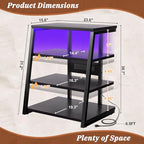 Armocity 4-Tier AV Media Stand with Power Strips, Stereo Stand with LED Lights, Rack Audio Tower with Adjustable Shelves, Small Entertainment Center, 30'', Black Ebony - color: Black Ebony, size: 30" (H)