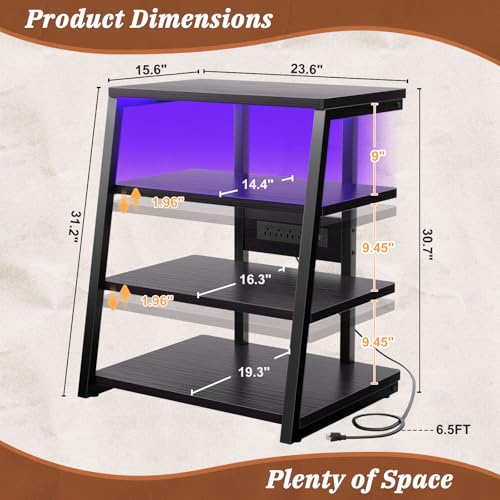 Armocity 4-Tier AV Media Stand with Power Strips, Stereo Stand with LED Lights, Rack Audio Tower with Adjustable Shelves, Small Entertainment Center, 30'', Black Ebony - color: Black Ebony, size: 30" (H)
