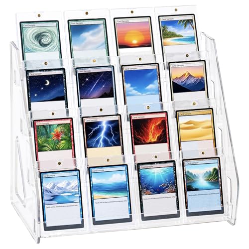 DEEIF 4 Tier Acrylic Trading Card Display Stand, 12" Riser Display Shelf for Magnetic Holders, Toploaders, PSA Graded Cards, TCG Sports Card Collection (1 Pack) - size: 4Tier, 1Pack