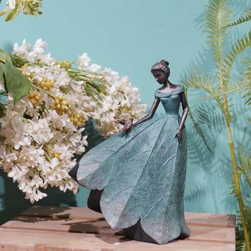 Guichifun Fairy Statue Collection Home Decoration - Leaf Angel Girls Resin Gardening Gifts for Women Statues for Garden Fairy Indoor or Outdoor Yard Figurines 5.5 x 3.25 x 8 Inch - color: Green-bird, size: Small