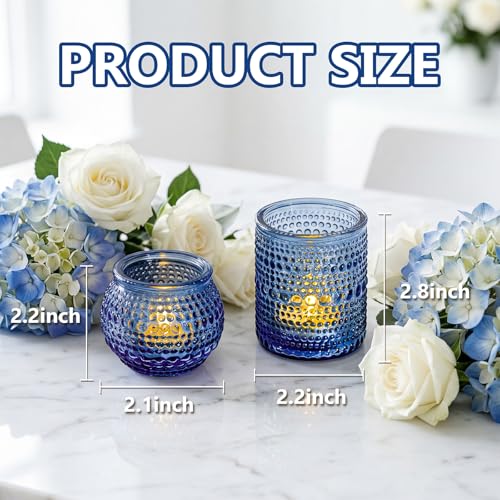 Rubtlamp Votive Candle Holders Set of 24, Blue Glass Candles Holder, Tea Light Candle Holders for Wedding Centerpieces, Vintage Candle Holder for Wedding & Home Table Decor - color: Blue