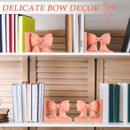 2 Pcs Pink Bow Bookends Coquette Home Decor Cute Sculpture Book Ends Resin Pink Bookends Shelves Bow Nursery Decoration for Bedroom Home Office Nursery Decor Birthday Gift - style: Bow