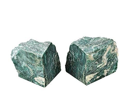 AMOYSTONE Kitchen Bookshelf Organizer | Natural Green Mica Stone Bookends 4-6LBS Heavy Base | Energy Crystal & Easy to Clean - color: Green, size: 4-6 Pounds