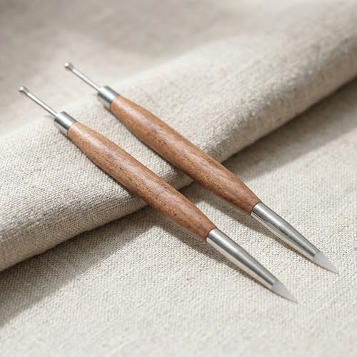 Didiseaon Dual-Ended Nail Sculpture Pen, 2Pcs Wood Handle Silicone Metal Nail Art Tool Set for 3D Gel Polish Design, Builder Gel, Chrome Powder, Salon & Home Manicure