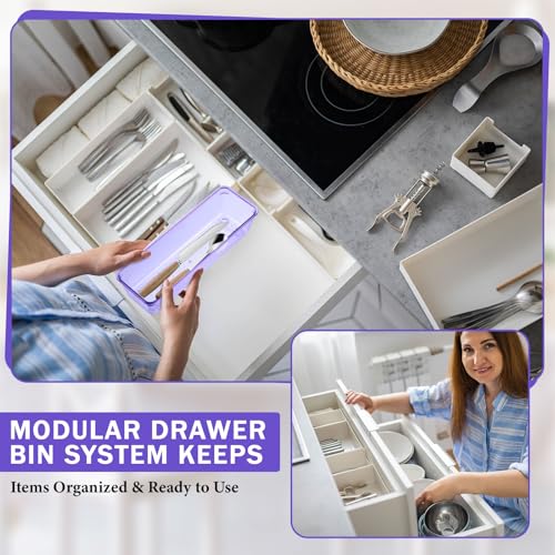 Maitys 12 Pcs Clear Drawer Organizer 9 x 3 x 2 Inches Plastic Rectangle Trays Makeup Vanity Storage Bins and Kitchen Drawers Dividers for Office Desk Silverware Kitchen Utensils(Purple) - color: Purple, size: 9 x 3 x 2 Inches