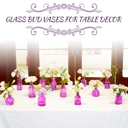12PCS Hot Pink Vase for Flowers, Small Glass Bud Vases for Centerpieces Purple Flower Vase in Bulk for Home Office Decor - color: Hot Pink-purple, size: 1 Pack