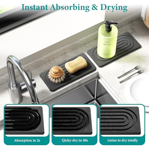 Water Absorbing Stone Tray, Quick Drying Diatomite Bathroom Tray Countertop, Stone Drying Mat for Kitchen Counter, Soap Dish Dispenser Vanity Organizer, Dark Grey-A-8.3" x 4" - color: Dark Grey a