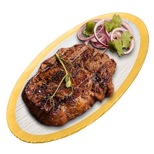 Tempered Glass Oval Meat Serving Tray – Durable Food Platter for Serving Dishes, Party Trays and Platters, Microwave Oven & Dishwasher Safe Decorative Tray – 8.5 x 14 Inch, Gold - color: Gold