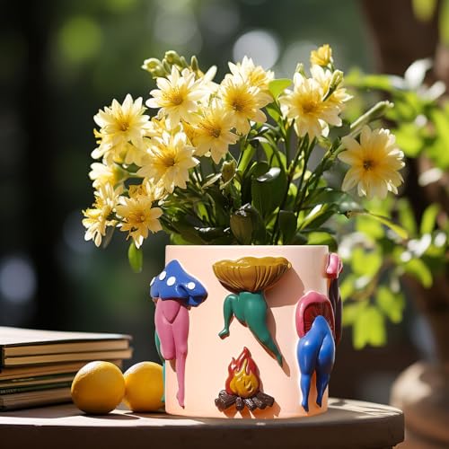 GUGUGO Unique Mushroom Lady Body Plant Pots, Cute Quirky Garden Planters, Boho Funky Eclectic Home Decor, Mushroom Lady Butt Flower Pots, Succulent Planter, Modern Aesthetic for Decorating, Pale Pink - color: Pale Pink, size: 5Inch