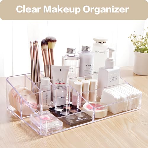 Clear Makeup Organizer, Makeup Brushes Storage Case, Cosmetic Display Case Tray, Tiered Skincare Organizer, Acrylic Lipstick Holder Countertop Desk Brush Organizer for Bedroom Vanity
