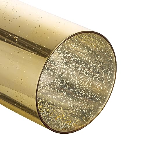 Glasseam Mercury Gold Candle Holders, Set of 6 Glass Hurricane Candle Holder, Glitter Pillar Candle Holder for Table, Modern Cylinder Vases for Centerpieces Wedding Dining Christmas Decorations