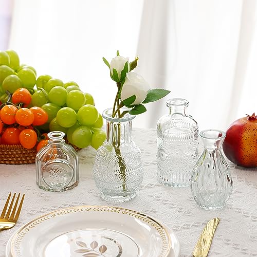 Fixwal Set of 5 Bud Vases, Small Vase for Flowers, Glass Vase for Home Decor, Wedding Decorations, Clear Flower Vases for Centerpieces, Vintage Vase for Home Decor - color: Clear, size: 5pcs