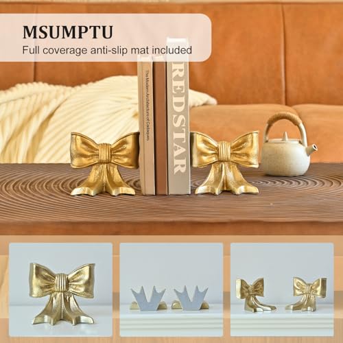 Metal Bookends Set of 2, Heavy Duty Book Ends for Heavy Books, Gold Decorative Bookends for Shelves Desk Office Home Decor - color: Gold