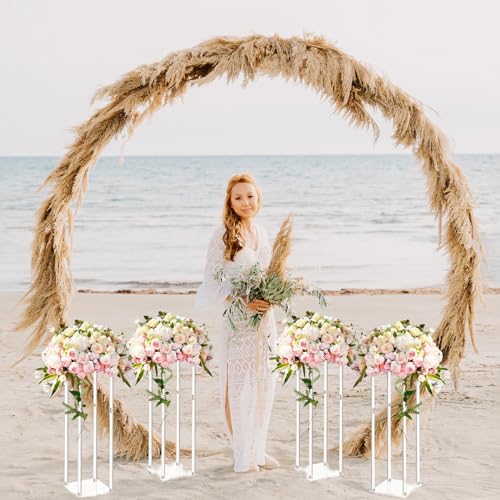 Geetery 4 Pieces Tall Acrylic Vase Wedding Centerpieces Clear Flower Stand Column Geometric Floral Vase Elegant Display Holder for Birthday Party Wedding Table Decorations (20 Inch) - size: 20 Inch