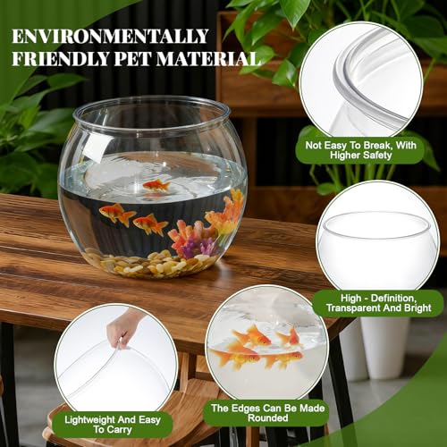 Geelin 3 Gallon Plastic Fish Tank Large Bowl Shatterproof with Crystal Clear Clarity for Terrarium, Flower Vase Centerpiece Gift for Fish Lovers (Round) - size: 3 Gallon, style: Round