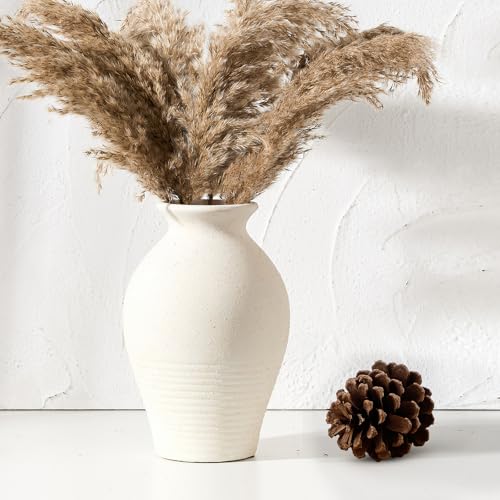 LUKA Ceramic Rustic Farmhouse Vase, 9.2 inch Whitewashed Terracotta Vase, Pottery Decorative Vases,Clay Decorative Vases for Home Decor, Table, Living Room, Shelf, Mantel Decoration(Off-White) - color: Off-white