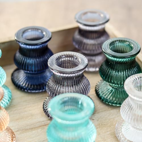 WDHODEC Christmas Taper Candle Holders 12PCS Glass Candlestick Holders for Table Centerpiece Colorful Candle Sticks for Wedding, Party and Winter Decoration(Blue&Green) - color: Blue & Green