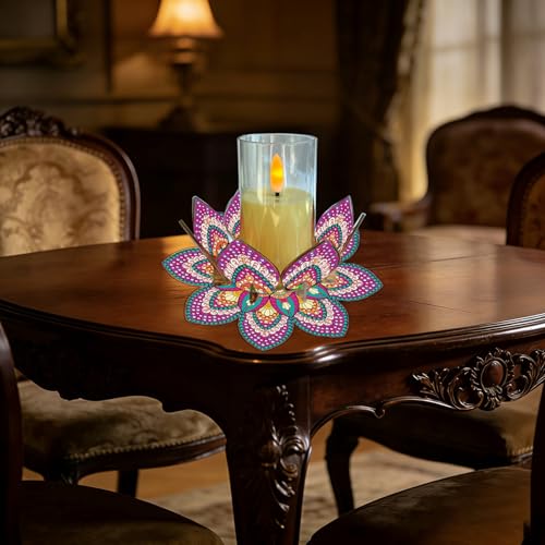 DIY Diamond Art Painting Candlestick Holders 5.71in Mandala Flower Shape Desk Candle Tray Tabletop Ornaments for Wedding Ramadan Party Home Table Centerpiece-Mandala14 - color: Mandala14