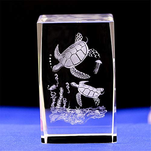 Crystal Glass Sea Turtle Figurine and Statues,3D Laser Etched Crystal Turtle Ornaments Art,Animal Crystal Glass Cube Engraving Turtle Sculpture Gifts with Gift Box (50 * 50 * 80mm) - size: 50x50x80mm
