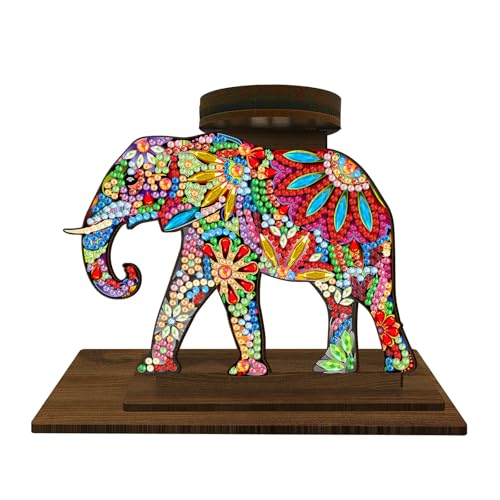 BAYUNOE DIY Candlestick Holders Wooden Desktop Diamond Art Painting Candle Holder Double-Sided Diamond Vintage Modern Decorative for Table Mantel Wedding Dinning Party-Gorgeous Elephant - color: Gorgeous Elephant