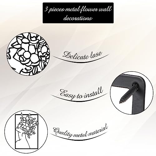 CHENGU 3 Pieces Metal Minimalist Abstract Woman Wall Art Line Drawing Wall Art Decor Single Line Female Home Hanging for Kitchen Bathroom Living Room - style: Leaf Style