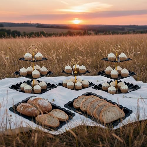 NWK 5 Piece Cake Stand Set with 2 x 3-Tier Cupcake Stands, 1 x2-Tier Cupcake Stands, 2 x Appetizer Trays, for Wedding Birthday Baby Shower Tea Party Decorations (Black) - color: Black
