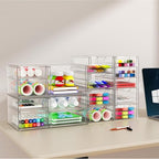 YFXCVSL Acrylic Makeup Organizer with 31 Drawers, 6 Pack Clear Storage Drawers, Bathroom Makeup Organizer for Palettes, Cosmetic, and Beauty Supplies,Ideal for Vanity, Cabinet,Desk Organization - size: 31 Drawers