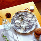 Natural Marble Tray, Coffee Table, Food, Fruit, Paper Cup, Cake Display, Coffee bar, Family Gatherings, Seasonal Holiday Decoration Tray(Viola-Circular-9.8"x9.8"x0.7") - color: Viola-circular-9.8"x9.8"x0.7"