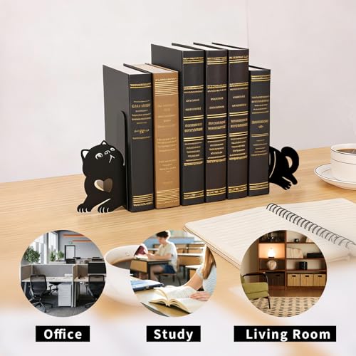 Book Ends, 1 Pair Cute Cat Metal Bookends, Creative Decorative Book Holders for Home Office Bookshelf, Cat Lovers Gifts, Library Desk Book Stopper for Shelves, Exotic Shorthair - style: Exotic Shorthair