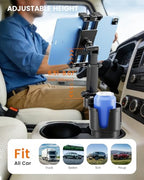 OHLPRO Cup Holder Tablet Mount for Car, Anti-Shake iPad Stand with Drink Holder Fits 5-17" iPad, Tab S10, iPhone, Heavy Duty Truck Vehicle Auto Accessories, Dual Handle Slots Large Mugs - size: for 5-17'' tablet