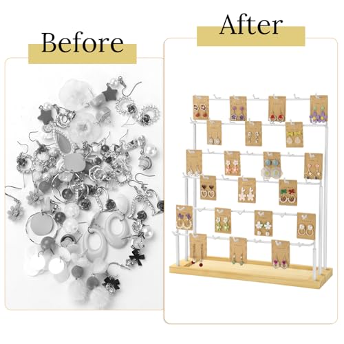 Earring Display for Vendors,6 Tiers 42 Hooks Jewelry Rack Display Holder Stand, Earring Organizer Holder for Necklaces Rings Bracelets Keychains,Jewelry Display for Selling with Earrings Cards-White - color: White