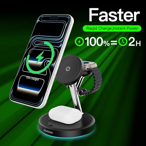 New 3 in 1 Charging Station for Apple Compatible with Magsafe Charger Stand for iPhone 17 16 15 14 13 12 Wireless Charging Station for AirPods Wireless Charger for iWatch Series - color: Black