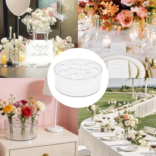 2 Pack Acrylic Clear Flower Vase, Round Centerpiece Vases 12 Holes Flower Vase, Low Holder with Holes for Home/Birthday Party/Dining Table Decorations