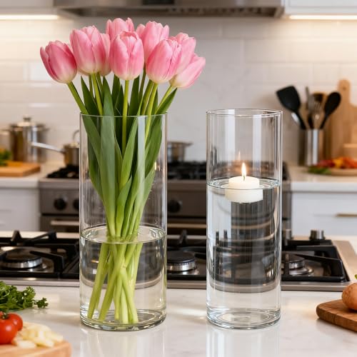 2 Pack Acrylic Cylinder Vases, Non-breakable Vase for Centerpieces, 12 inch Tall Clear Flower Vase Bulk Floating Candle Holder for Wedding Table Home Decor and Party - size: 2 Pack(4''W x 12''H & 5''W x 12''H)