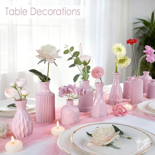 TBWIND Blush Pink Glass Bud Vase Set of 12 – Mini Vintage Vases for Flowers, Centerpieces, Wedding & Home Décor - color: Pink-12pcs