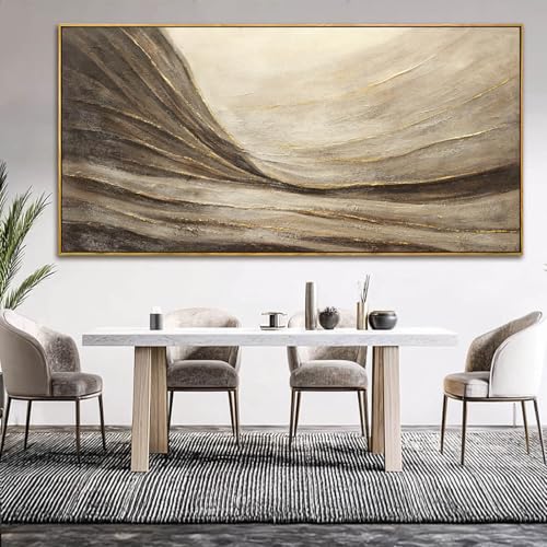 Textured Abstract Wall Decor with Framed Brown Canvas Art Gold Accents Modern Large Artwork for Bedroom Living Room 29x58 Inch - color: Brown and Gold, size: 58"L x 29"W