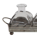 Creative Co-Op Decorative Iron Rectangle Tray with Handles & 5 Glass Vases