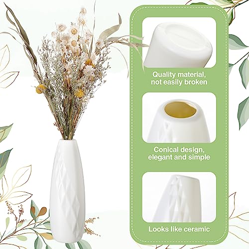 10 Pack Composite Plastic Flower Vases Bulk White Small Tall Conic Floral Vases for Centerpieces Unbreakable Bud Vase for Wedding Party Living Room Decor (Elegant) - style: Elegant