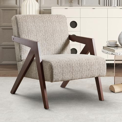 INZOY Mid Century Modern Accent Chair with Wood Frame, Upholstered Reading Armchair with Soft Linen Fabric, Accent Chair for Living Room Bedroom Apartment, Easy Assembly, Brown - color: Chenille Brown