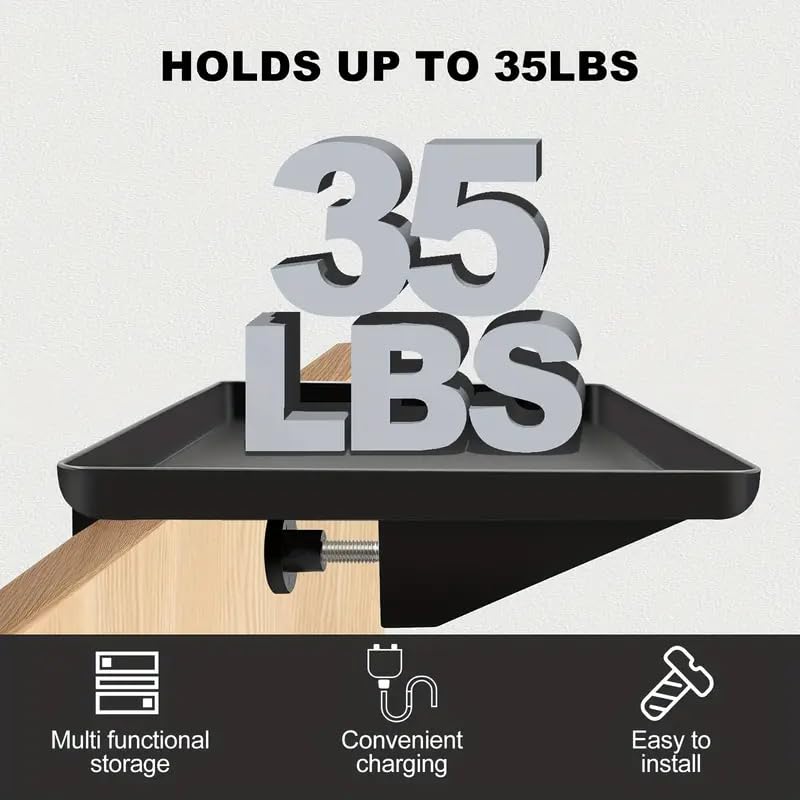 Bedside Shelf for Dorm Room Bunk Bed & Top Bunk, College Dorm Room Essentials, Bedside Caddy, Clip on Floating Desk Tray, Bed Side Table Storage, Loft Nightstand Decor - Cable Catch, Black。