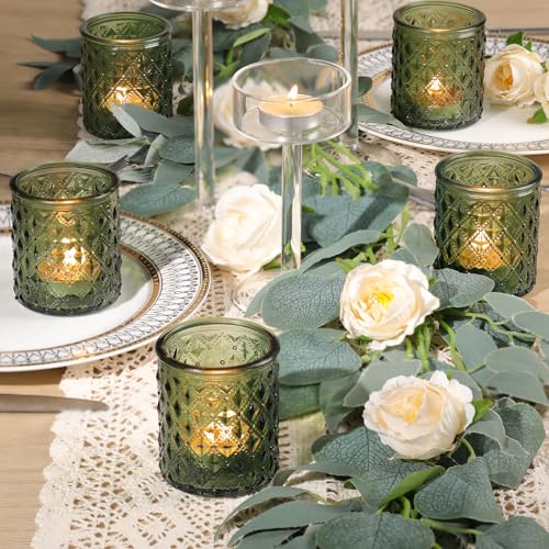 36 Pcs Green Votive Candle Holders, Green Tea Light Holders for Wedding and Baby Shower Table Decor, Glass Candle Holders for St. Patrick's Day Table Decor, Vintage Parties and Gifts - color: Green