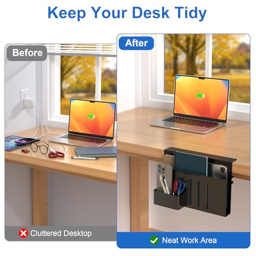 HAMOPY Desk Side Storage, Single-Layer Steel Hanging Desk Organizer with Magnetic Pen Holder, No Drilling Desk Drawer Cable Management Tray, Under Table Laptop Holder for Office, School&Home(Black) - color: Black, size: Single(1 Tier)