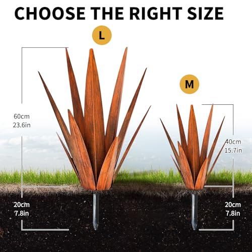 KODIBO Metal Agave Plants, Tequila Rustic Sculpture, Metal Yard Art, Outdoor Lawn Ornaments Yard Stakes (Rusty- L) - color: Rusty- L
