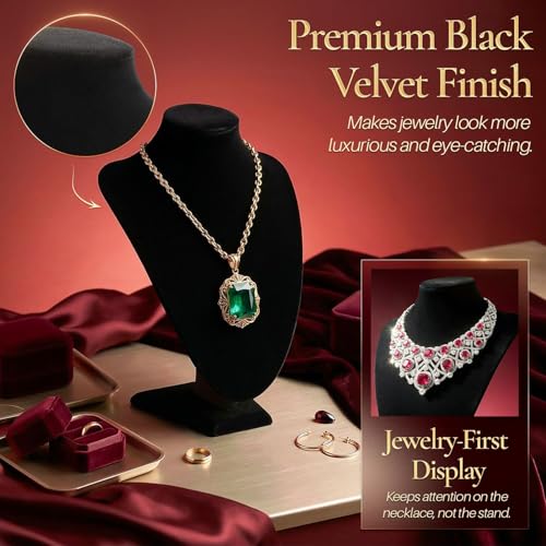 Flexzion Necklace Display Stand - Jewelry Bust Display, 10 Inch Black Velvet 3D Mannequin Holder for Necklaces, Pendants & Lockets - Jewelry Display for Home, Boutique & Trade Shows - color: Black Velvet (1 Pack), size: Small (1 Pack)