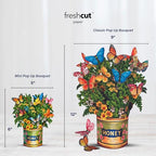 Freshcut Paper Pop Up Cards, Mini Buttercups & Butterflies, 6 Inch Life Sized Forever Flower Bouquet 3D Popup Greeting Card, Birthday Cards, Thank You Card, Blank Notecard & Envelope - color: Butterflies & Buttercups, size: Mini