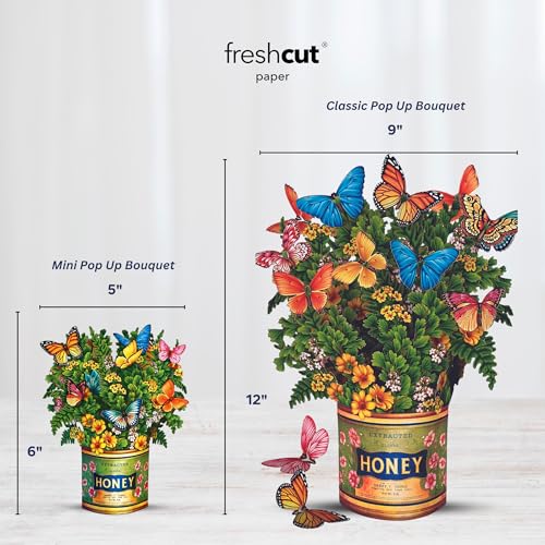 Freshcut Paper Pop Up Cards, Mini Buttercups & Butterflies, 6 Inch Life Sized Forever Flower Bouquet 3D Popup Greeting Card, Birthday Cards, Thank You Card, Blank Notecard & Envelope - color: Butterflies & Buttercups, size: Mini
