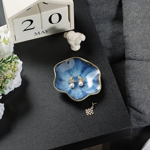 Ceramic Ring Dish, Jewelry Dish Holder, Small Trinket Tray Plate for Earrings Rings Necklaces Keys, for Mom Friend Sister, Dark Blue - color: Dark Blue