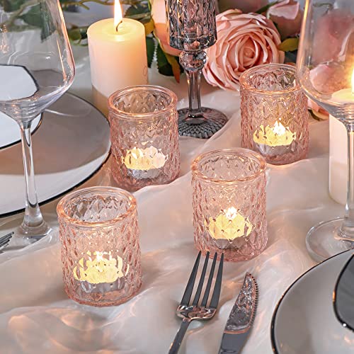 NITIME 12pcs Pink Votive Candle Holders, Tealight Candle Holder for Valentine's Day, Baby Shower Decorations for Girl, Glass Candle Holder for Wedding Centerpieces, Bridal Shower, Party Decorations - color: Pink