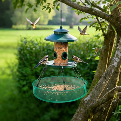 3PCS Bird Seed Catcher Tray 24 Inch Bird Seed Catcher Hanging Hoop Platform for Bird Feeders Includes S-Hooks, Adjustable Ropes & Portable Storage Pouch - size: 24 in